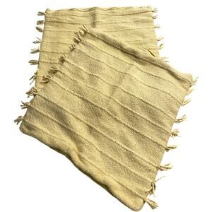 2x Magaschoni Home Throw Pillows Covers Woven Textured Fringed Boho Yellow *Flaw